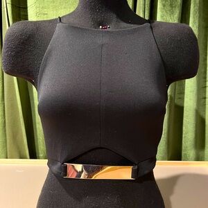 Black Halter Top with Gold Mid-Drift Accent